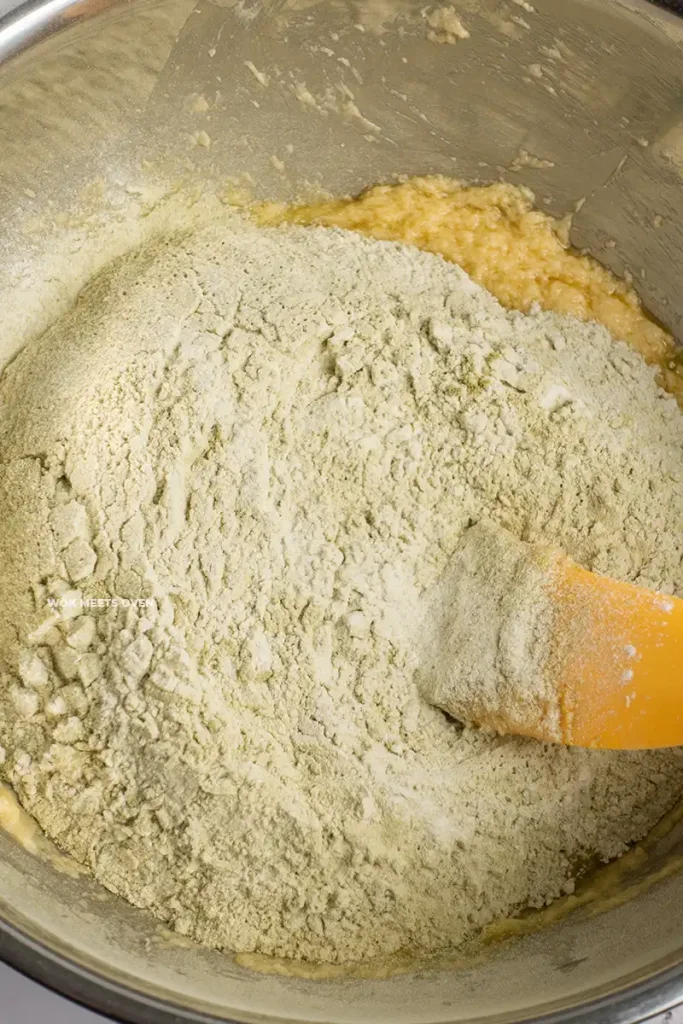 Adding in dry ingredients to wet ingredients