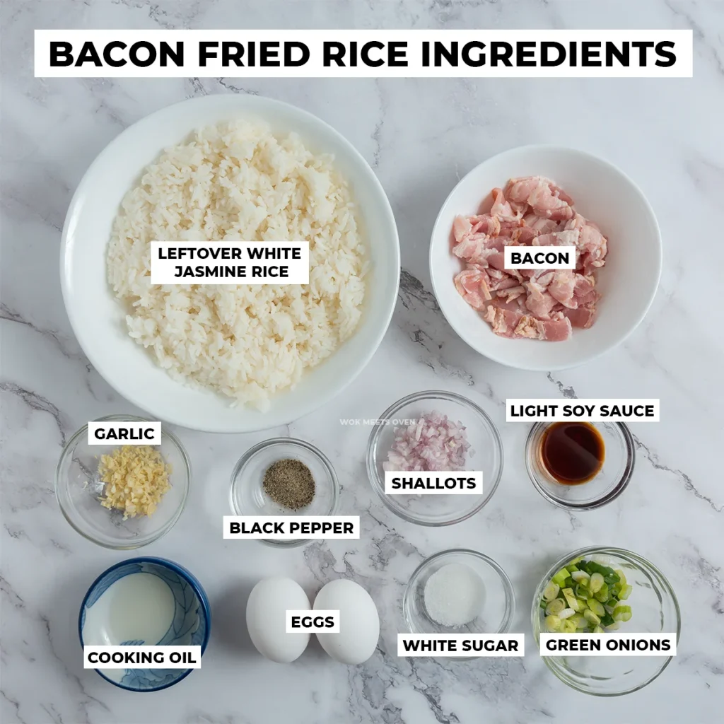 Bacon fried rice ingredients shot