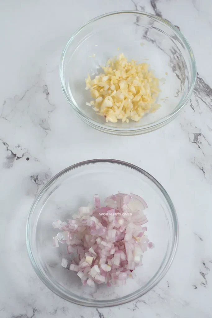 minced shallots and garlic
