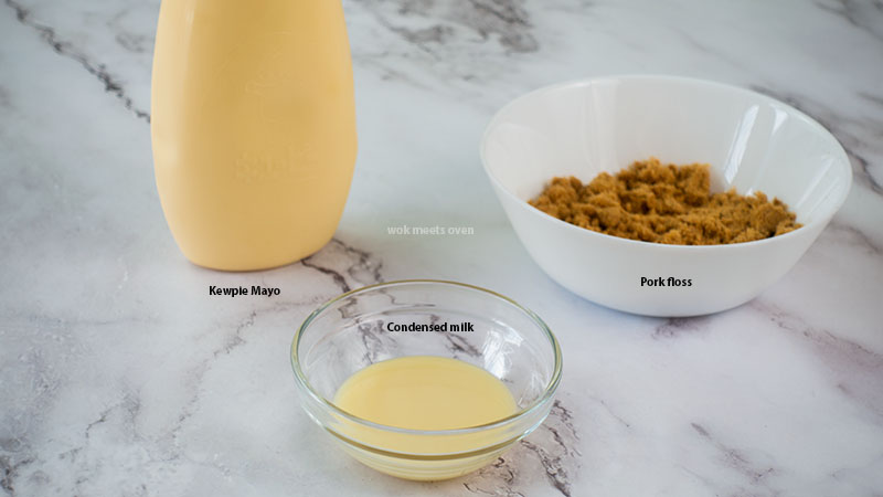 Pork floss buns topping ingredients shot