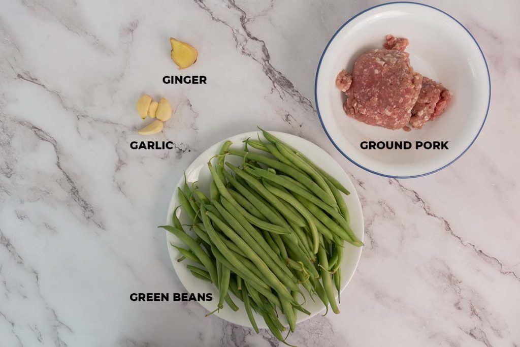 Green beans with minced pork ingredients shot