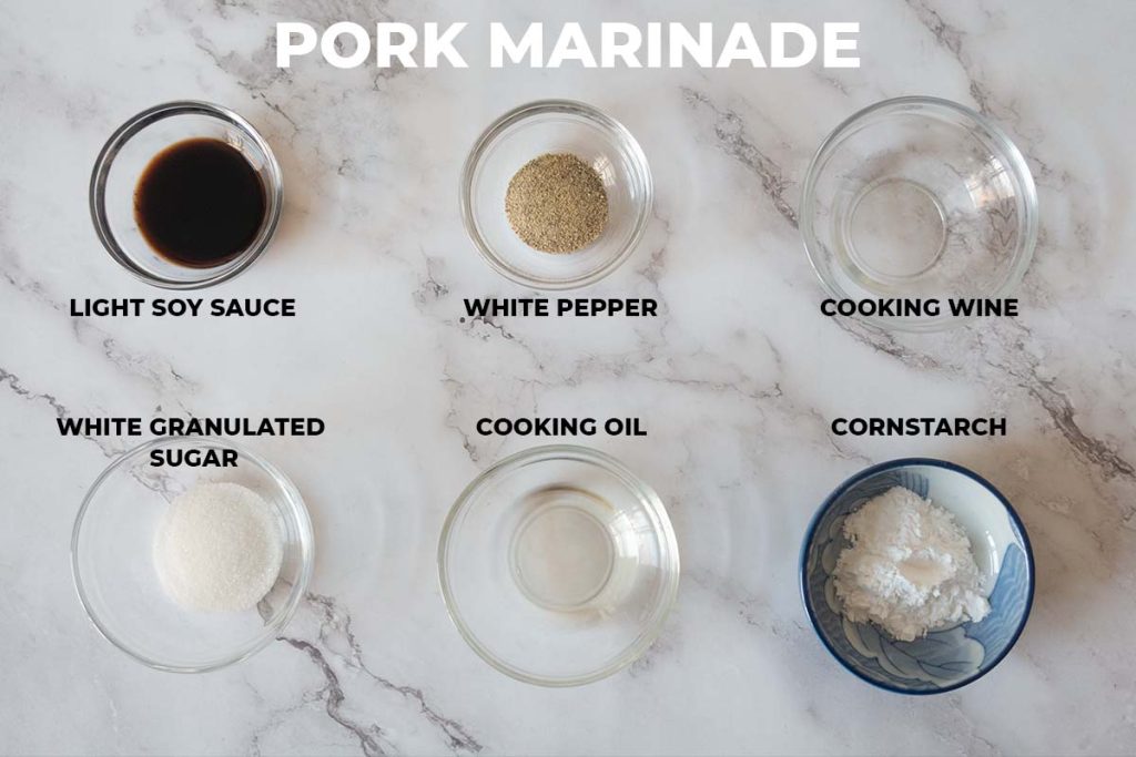 Pork marinade ingredient shot for green beans with minced pork