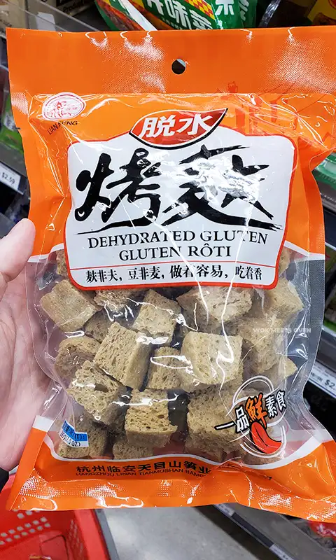 holding dehydrated gluten in hand