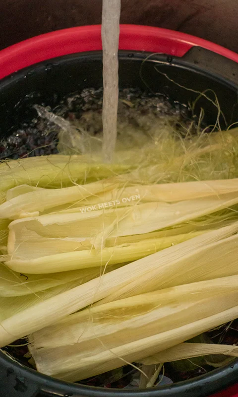 Washing husks, silk, and corn