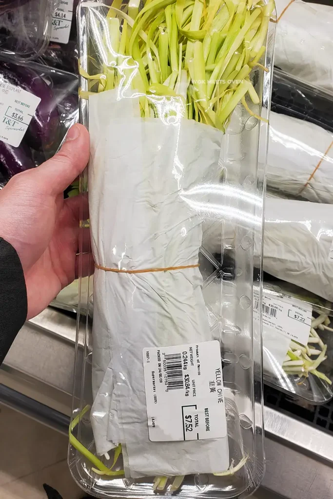 Yellow chives being sold at supermarket