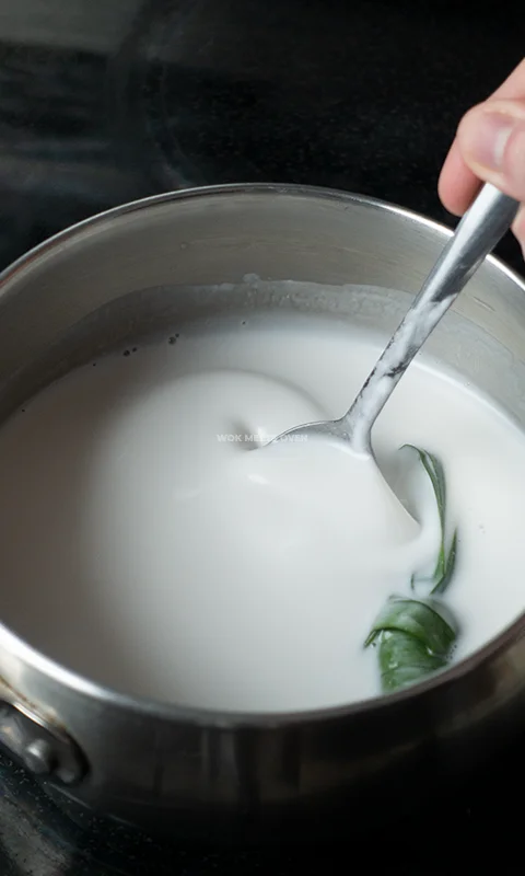 stirring coconut milk in pot