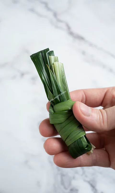 Finished wrapping Pandan leaves in hand