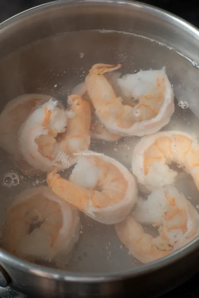 Blanching shrimp
