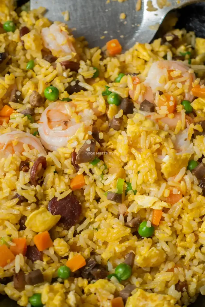 Shot of finished fried rice in wok