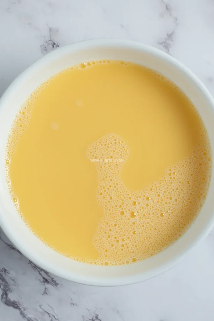 Eggs mixed with water in bowl