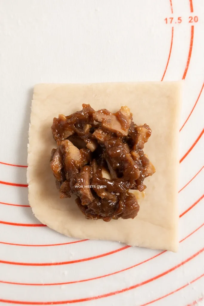 Adding filling on top of puff pastry sheet