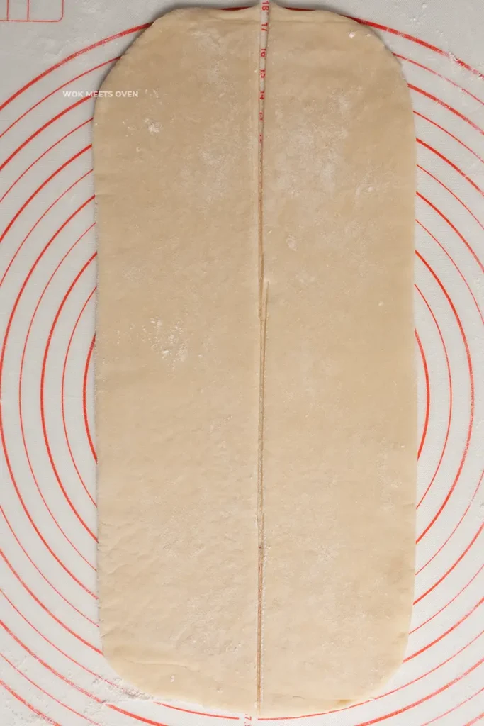 Cutting the puff pastry sheet in half