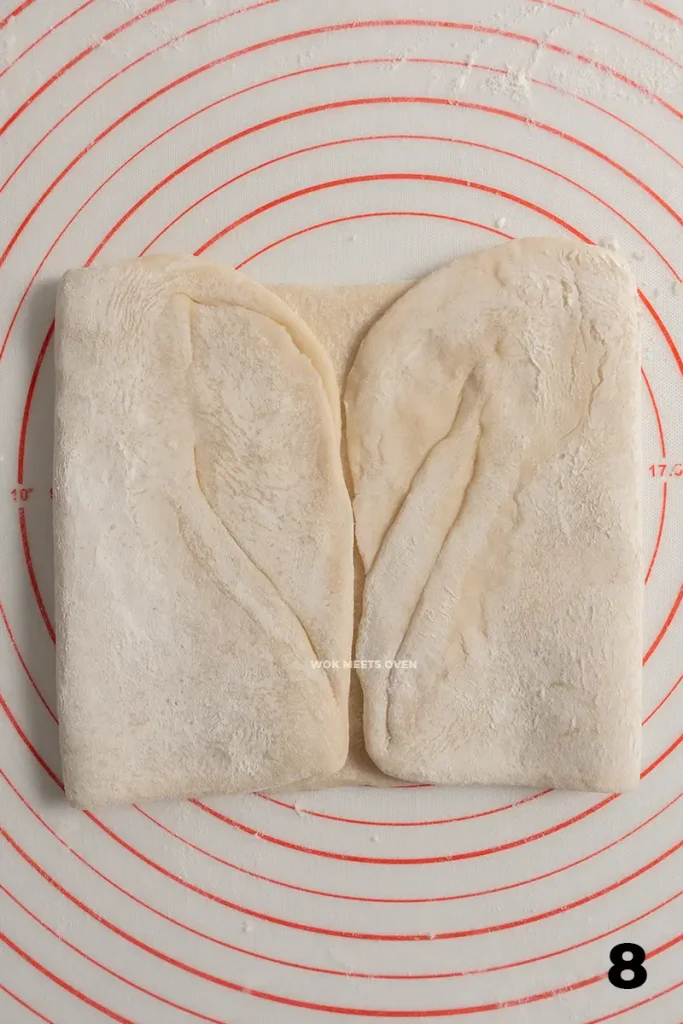 Folding left side into center of dough
