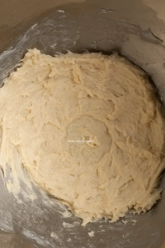 Finished kneading water dough in mixing bowl