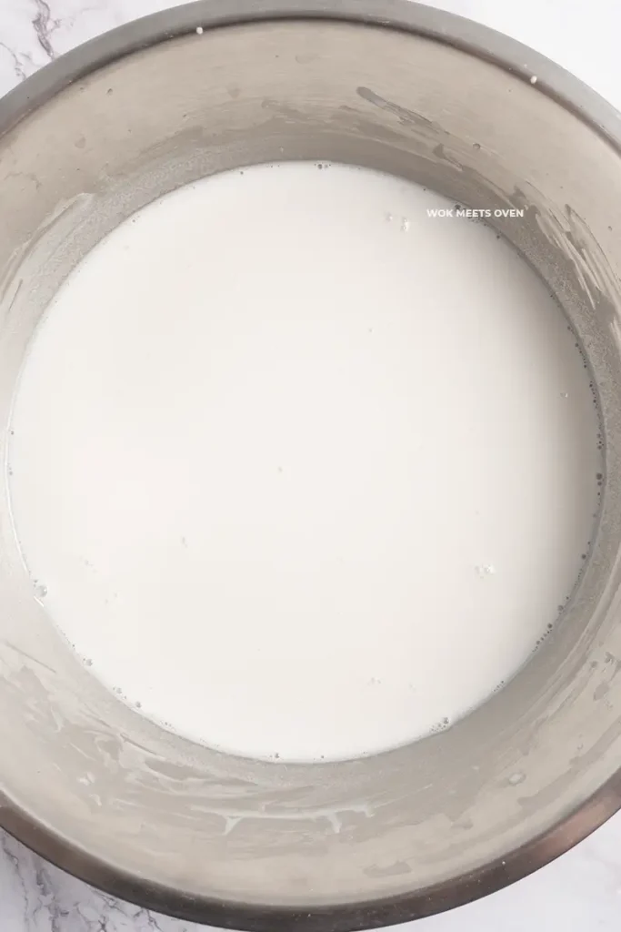 Mixing sugar water with rice flour