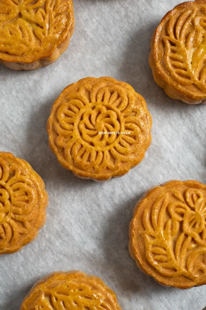 Mooncakes finished baking on baking tray