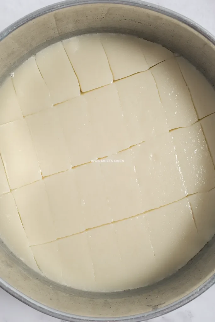 Snow skin sliced into pieces