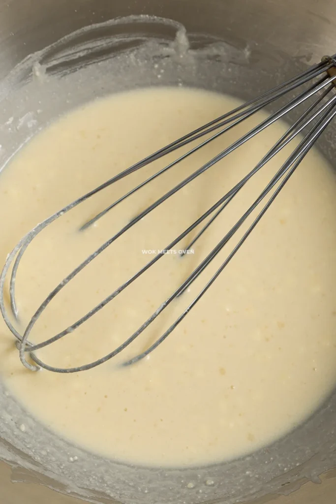 Finished mixing custard ingredients in bowl