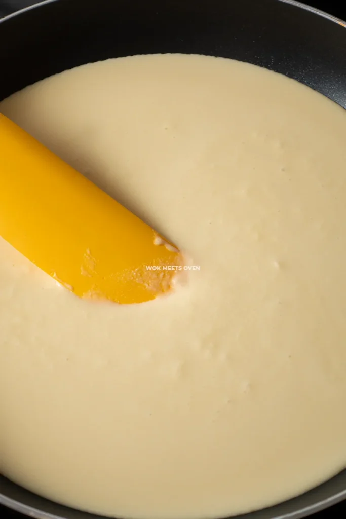 Cooking custard on pan
