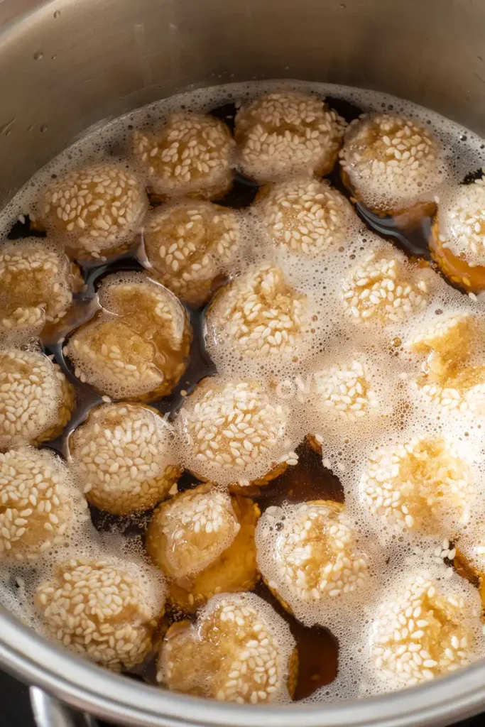 Smiling sesame balls finished frying