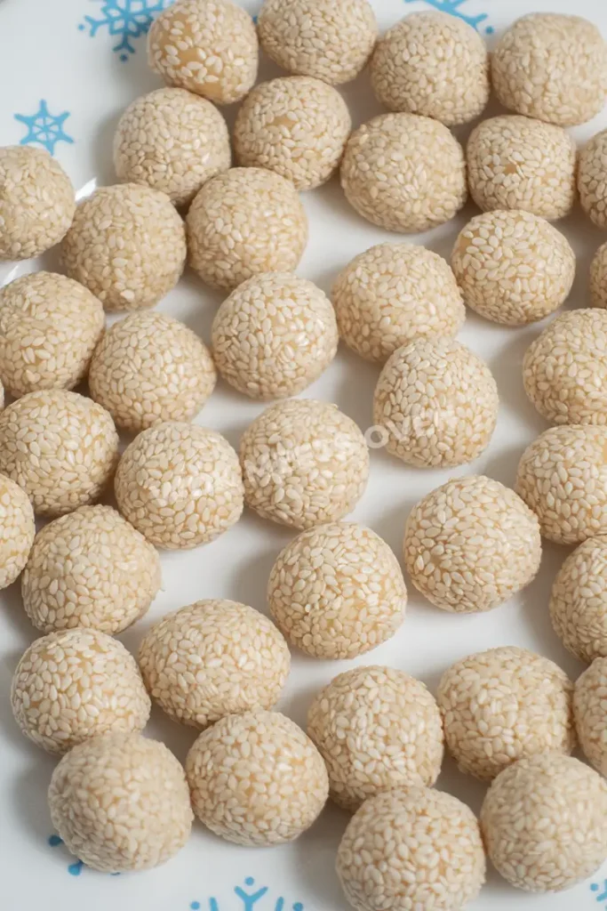 All dough balls covered with sesame seeds