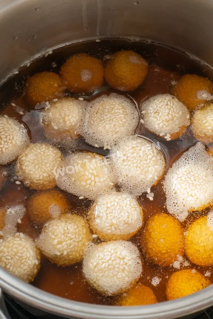 Sesame balls starting to float to the top