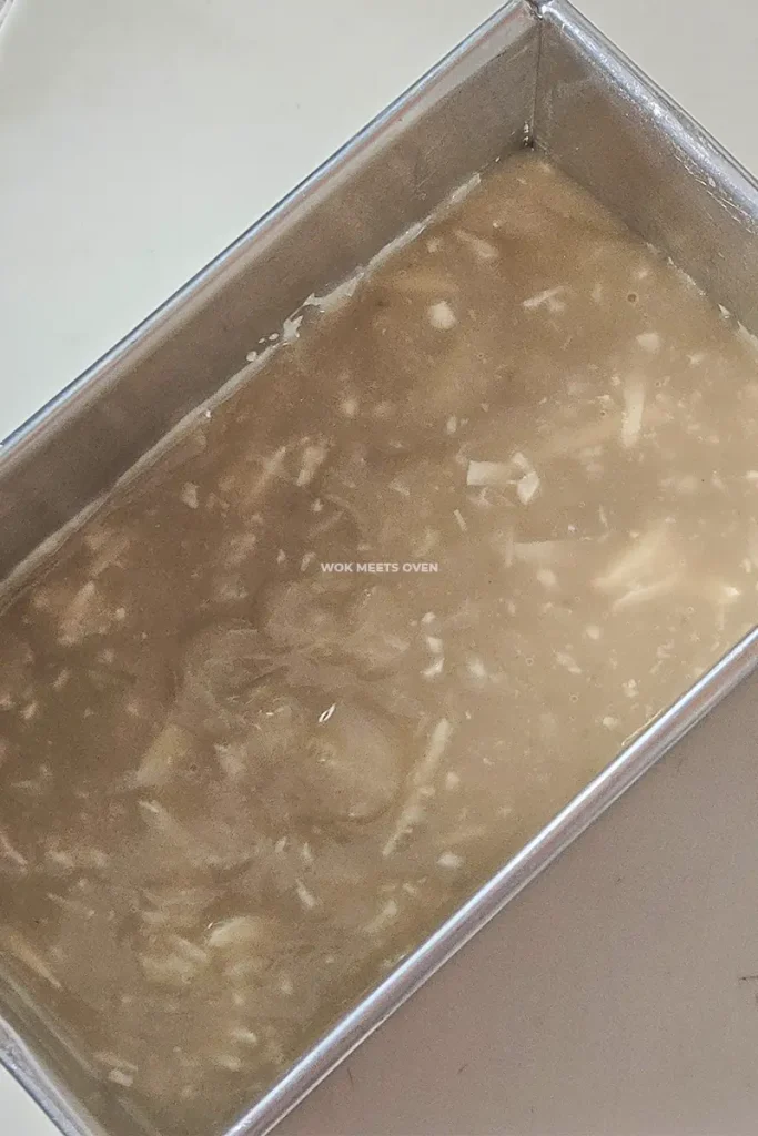 Water chestnut flour batter poured into container