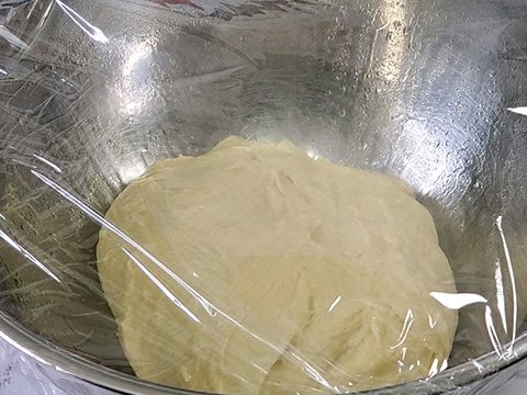 plastic wrap covering dough