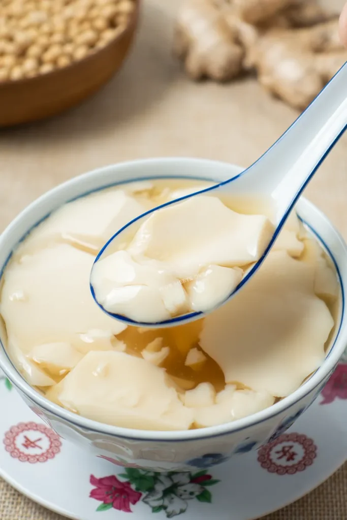 Tofu pudding on spoon image