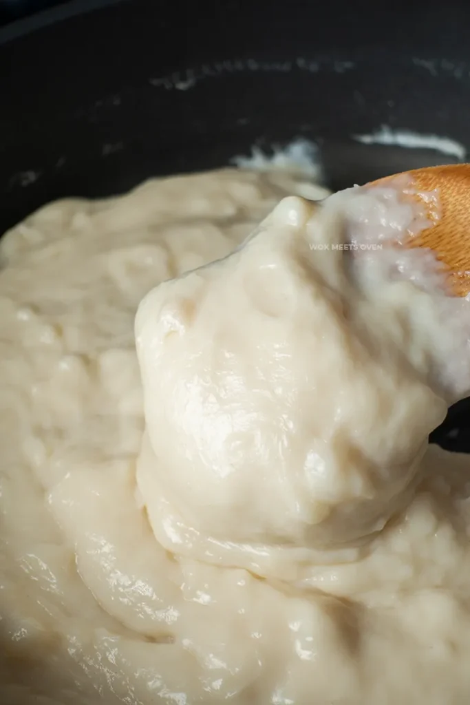 Thickened milk mixture on spatula