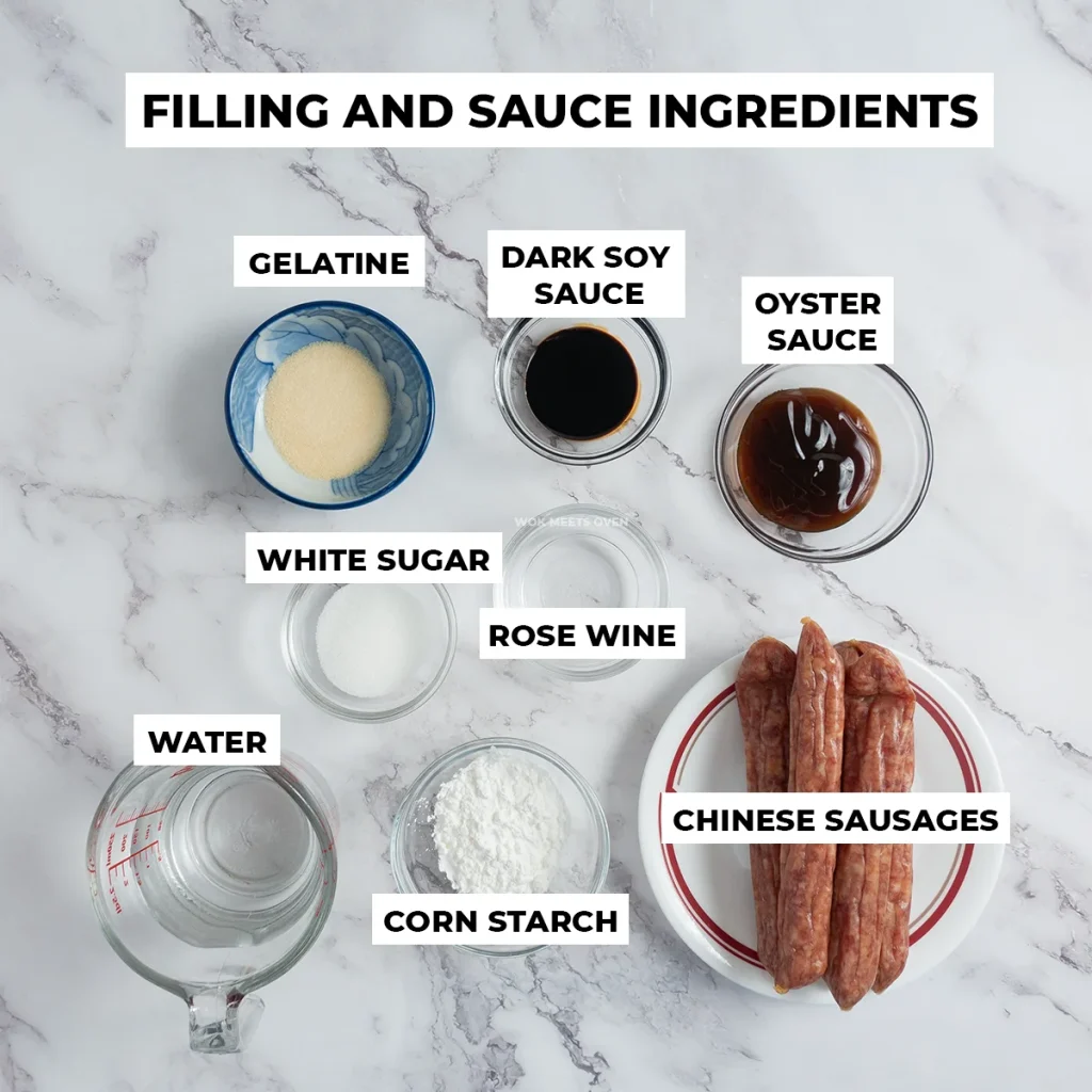 Filling and sauce ingredients for steamed Chinese sausage buns