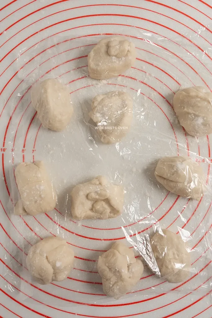Dividing dough into 10 pieces