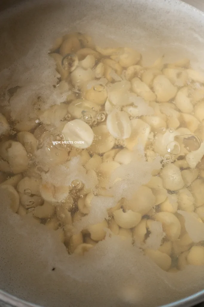 Lotus seeds cooking in pot