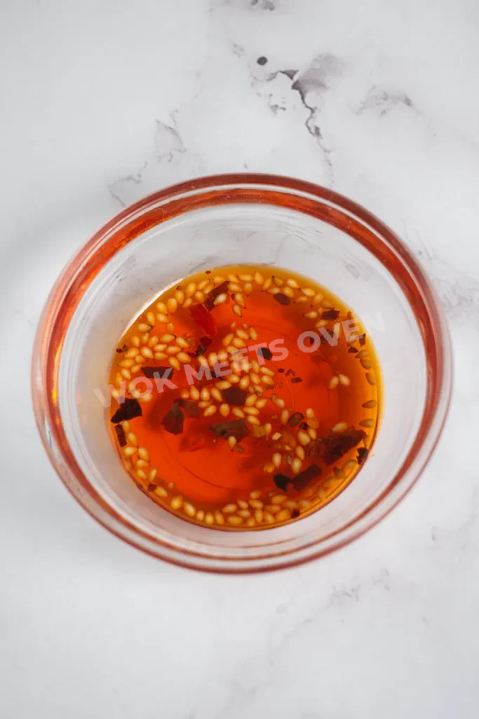 Chili oil on glass dish