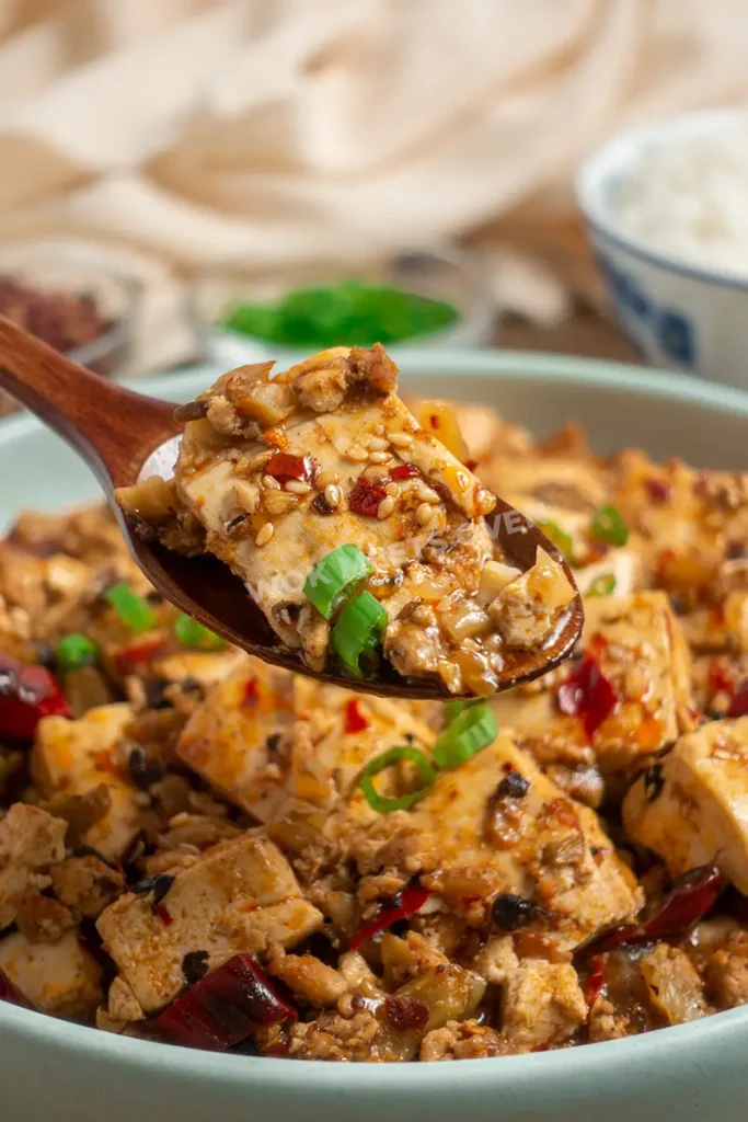Mapo tofu on spoon