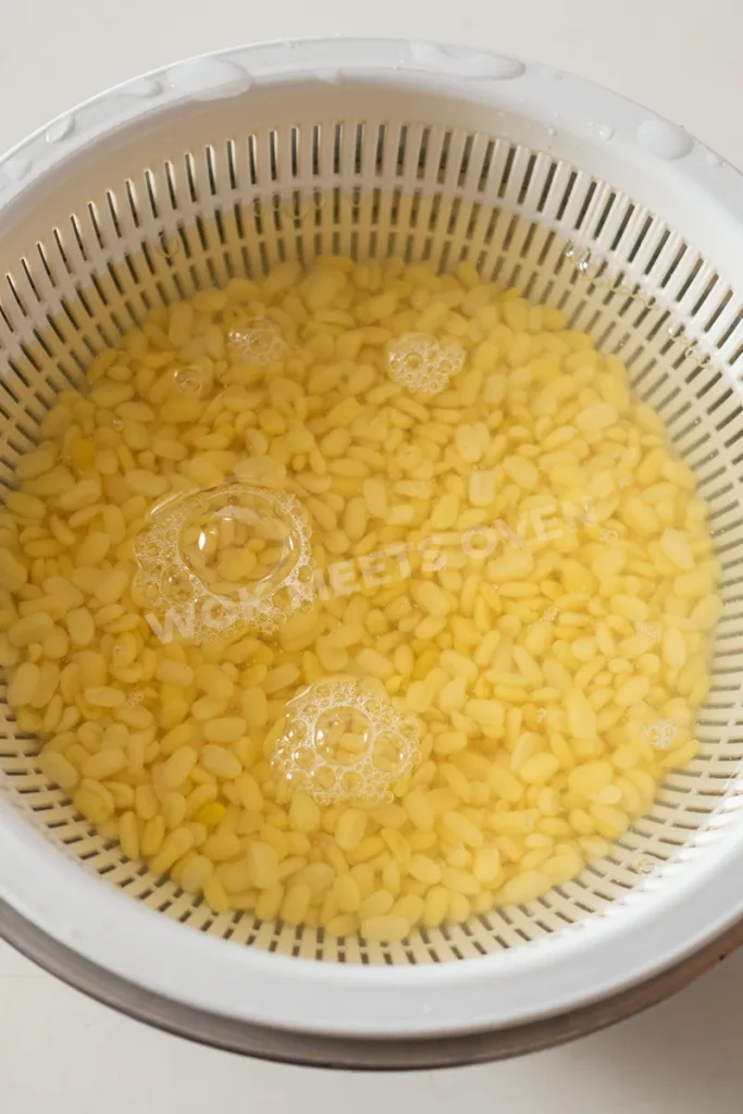 Split mung beans soaked in water