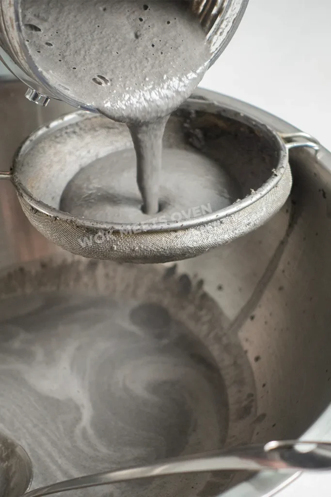 Straining out black sesame mixture