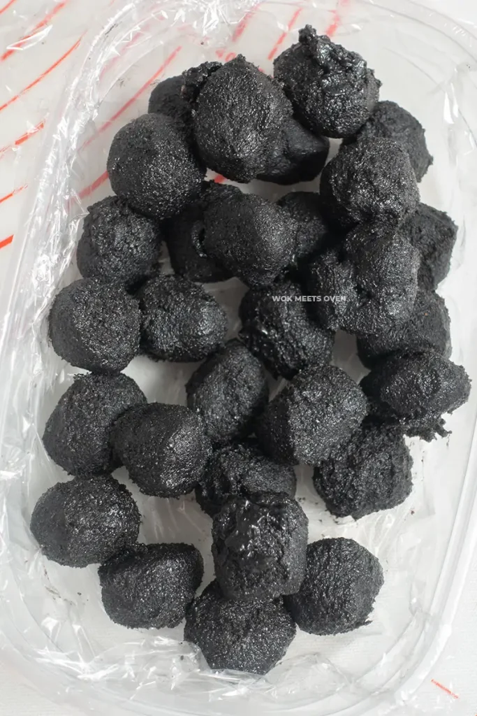 Black sesame filling shaped into balls