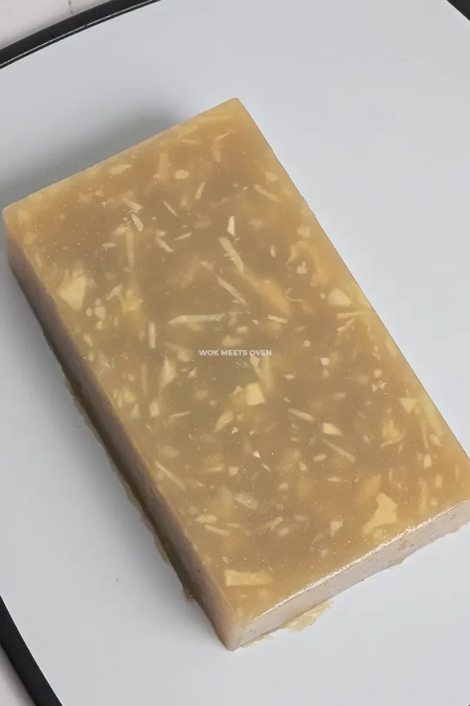 Water chestnut cake removed from container