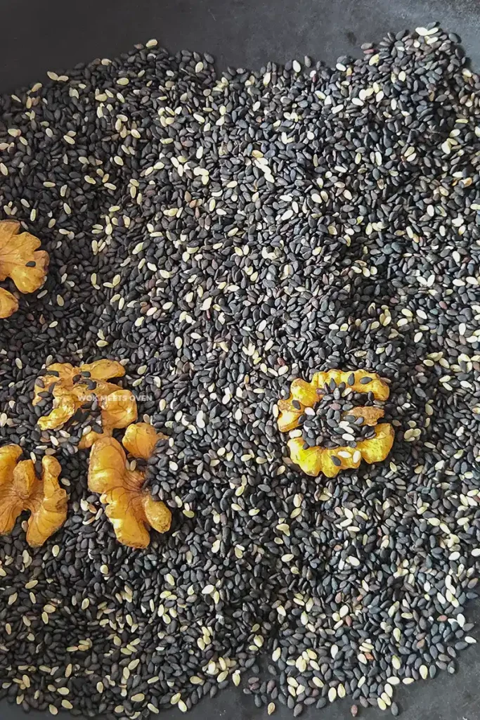 Toasting sesame seeds and walnuts